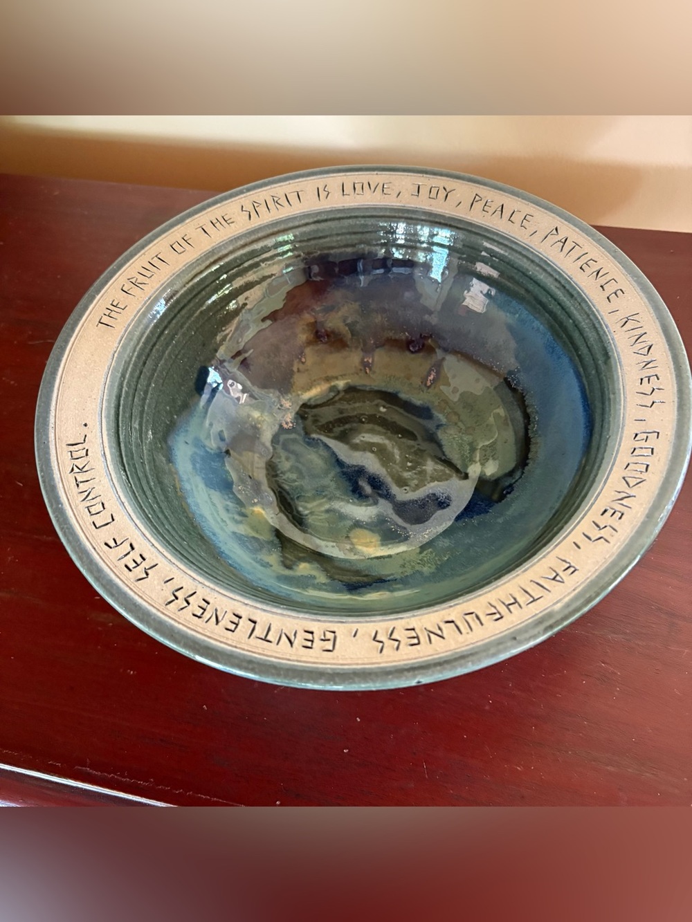Bryan Becker Signed Pottery Bowl Fruit of the Spirit 10”